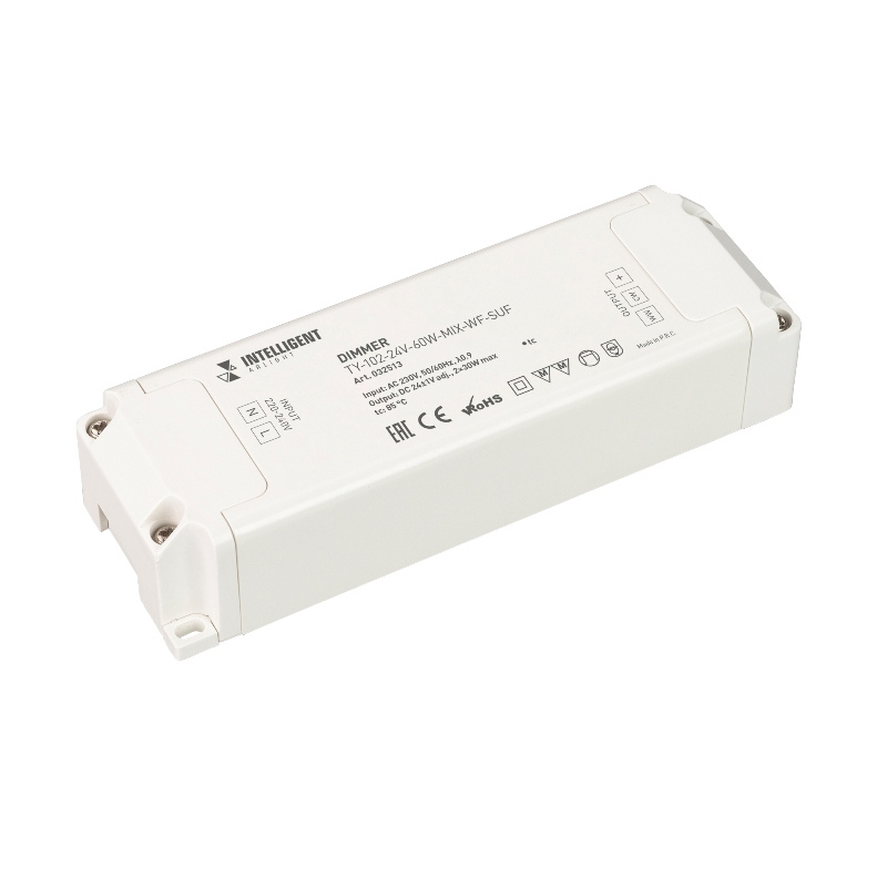 INTELLIGENT ARLIGHT Диммер TY-102-24V-60W-MIX-WF-SUF 230V WIFI 433MHz 2x1.25A ref. 032513