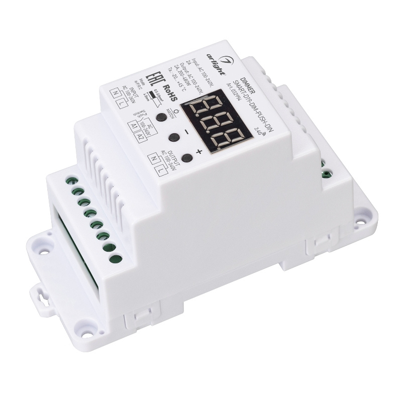 Диммер SMART-D19-DIM-PUSH-DIN 230V 2A, TRIAC 2.4G Arlight, IP20 арт.032994