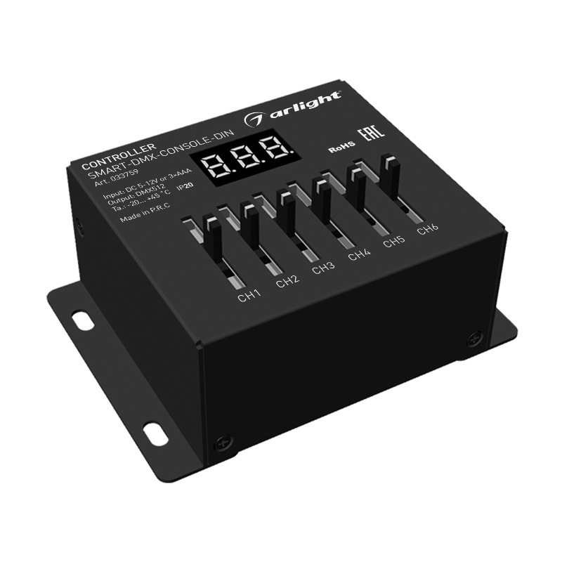 Контроллер SMART-DMX-CONSOLE-DIN 5-12V, 6CH, XLR3 Arlight арт.033759