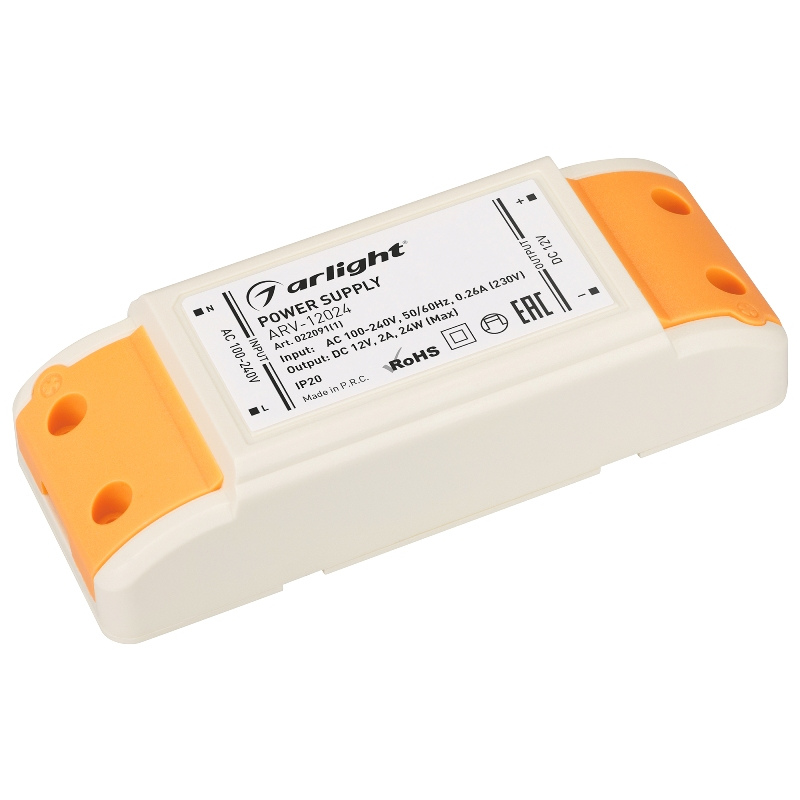 Блок питания 24вт Arlight  ARV-12024 12V 2А 24W IP20 Пластик 2 года 022091(1)