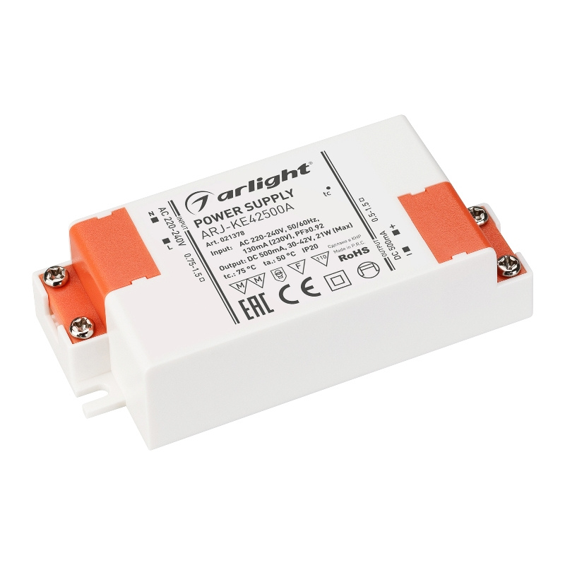 Блок питания Arlight ARJ-KE42500A 21W 500mA PFC IP20 Пластик 5 лет 021378