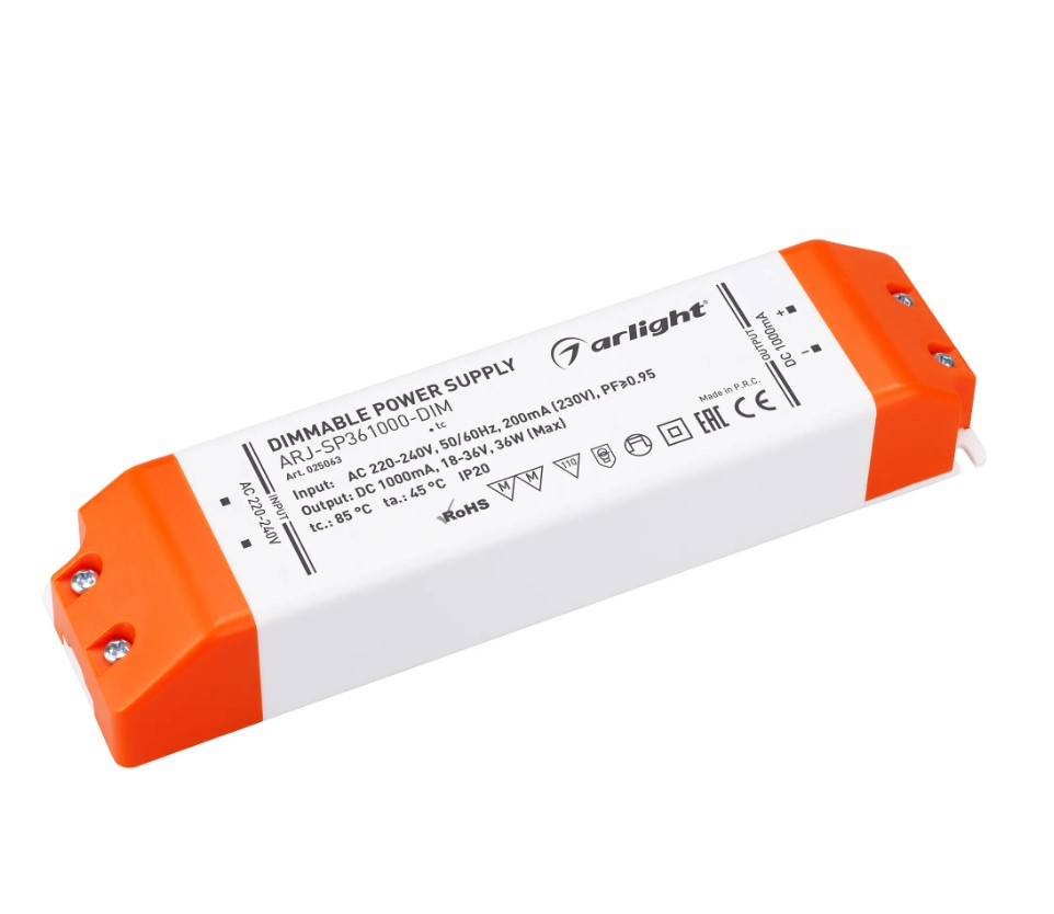 Блок питания ARJ-SP361000-DIM (36W, 1000mA, PFC, Triac)