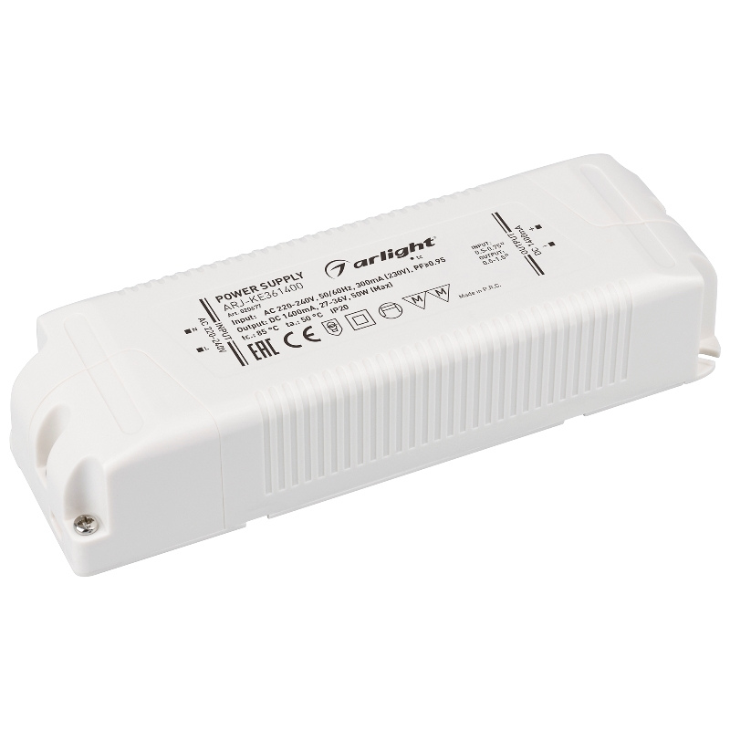 Блок питания негерметичный для светильников ARJ-KE361400 50W 1400mA PFC Arlight IP20 Пластик 020677