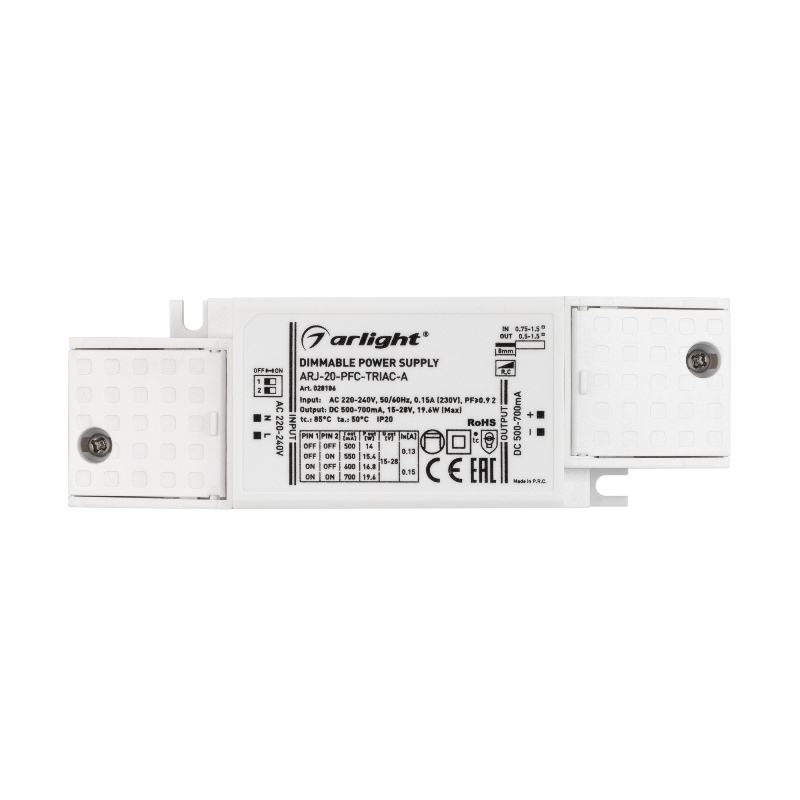 Блок питания Arlight ARJ-20-PFC-TRIAC-A 20W, 500-700mA IP20 Пластик 5 лет гар.028186