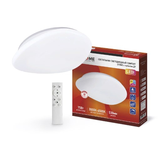 Светильник светодиодный потолочный IP40 LED COMFORT STONE 75Вт 230В 3000-6500K 6000Лм 530x105мм с пультом ДУ IN HOME